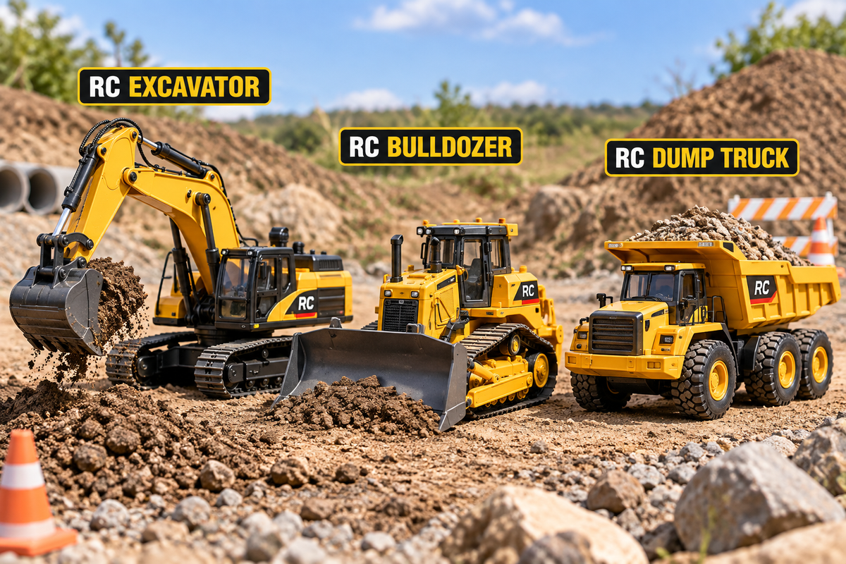RC excavator, bulldozer and dump truck comparison for kids RC construction toy buying guide