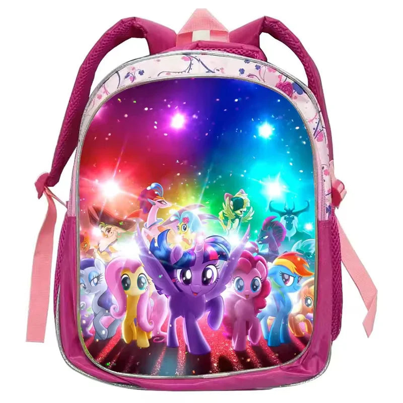 My Little Pony Rainbow Equestria pink PU leather backpack for kids with colorful MLP character print