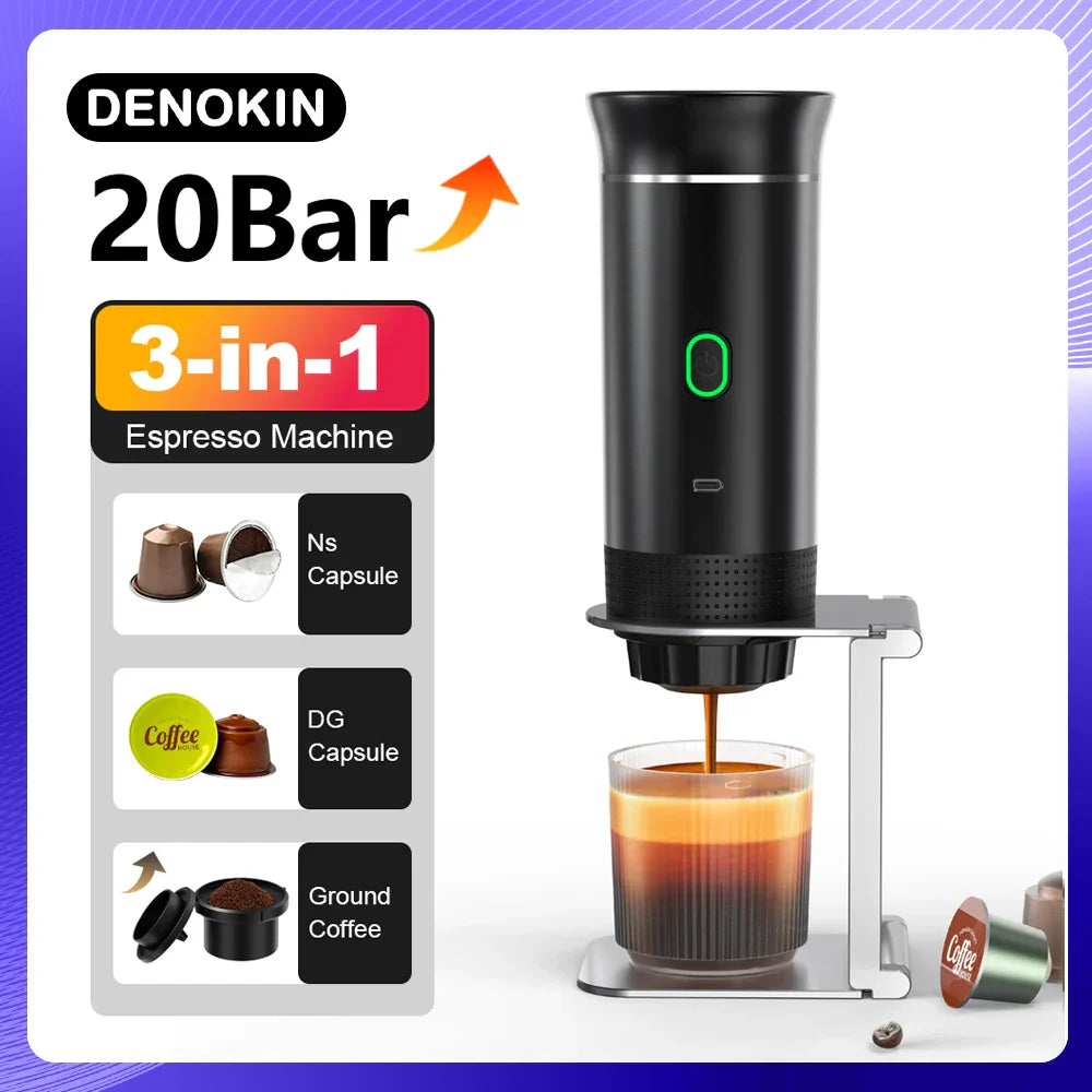 DENOKIN 3-in-1 Portable Espresso Coffee Machine for Travel, Car and Camping