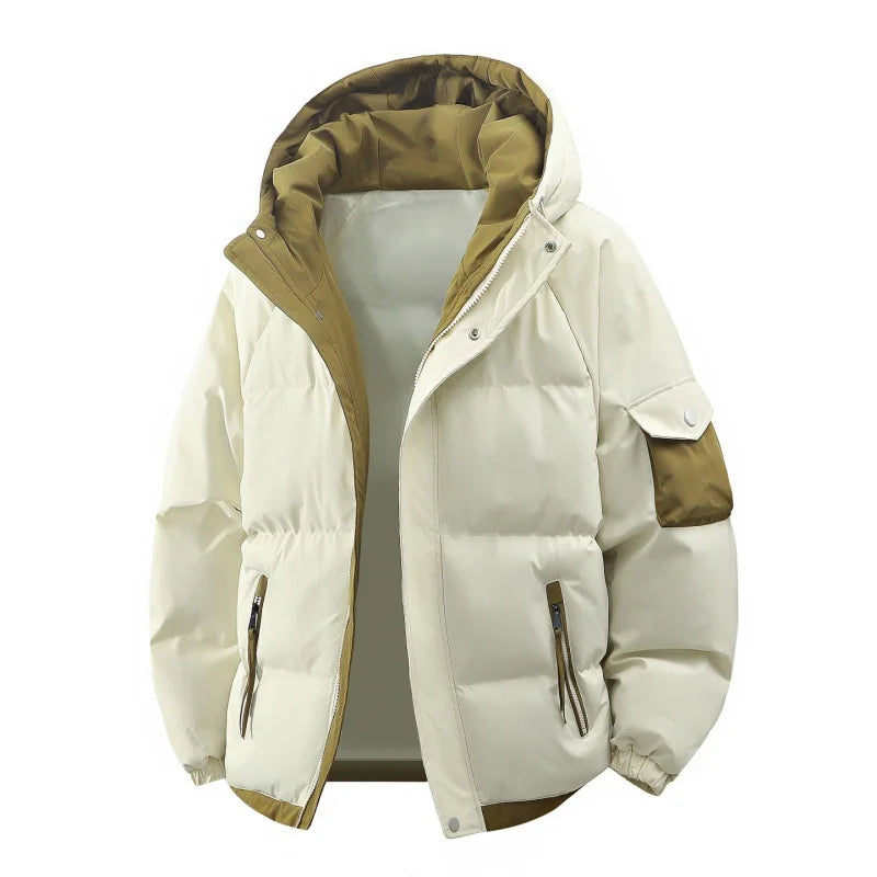 Men's cotton-padded hooded winter jacket with detachable hood and zip-front format for men seeking casual outerwear