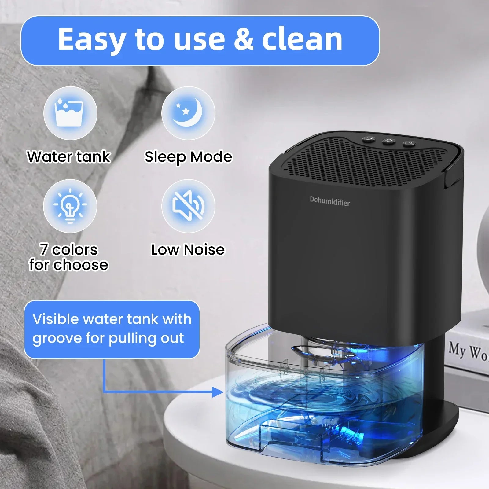 Portable Dehumidifier 1000ml — Compact Electric Moisture & Mold Remover for Home, Office & RV