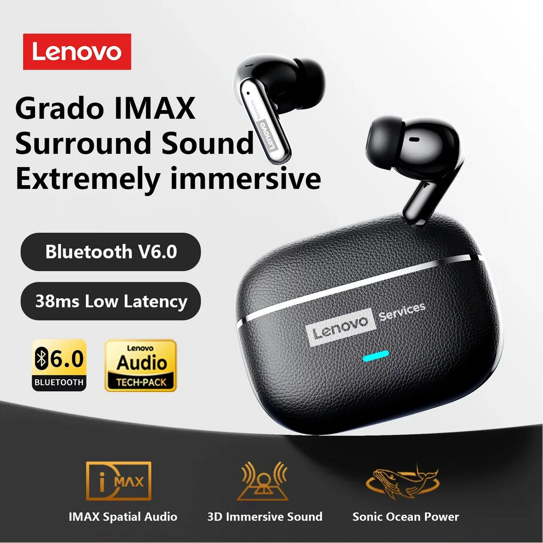 Lenovo LE208 wireless Bluetooth gaming headset with ENC noise cancellation in white, beige, and black colorways