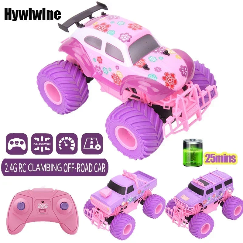 Pink remote control truck, 2.4G off-road climbing RC pickup with big rubber tires and remote controller, a fun RC car gift for teens, girls and boys