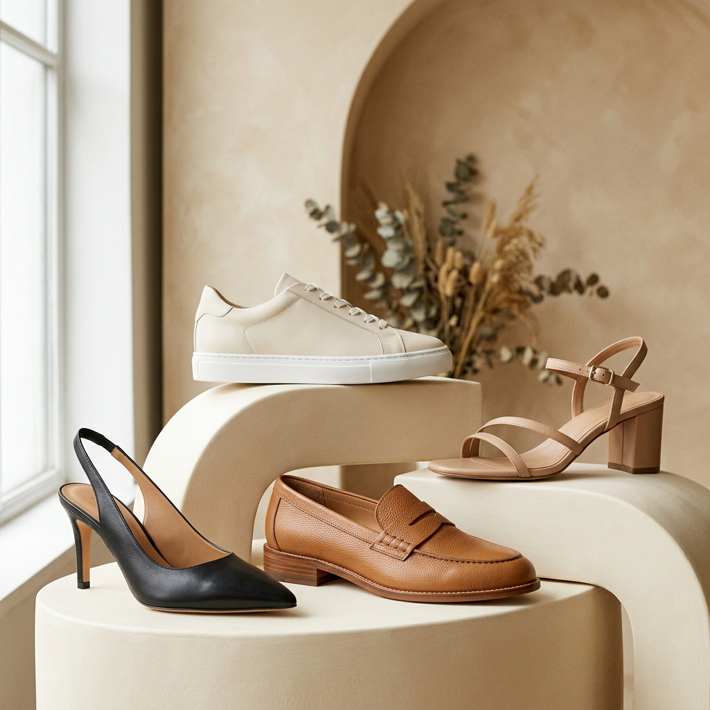 Women’s Shoes collection image in a warm neutral studio setting