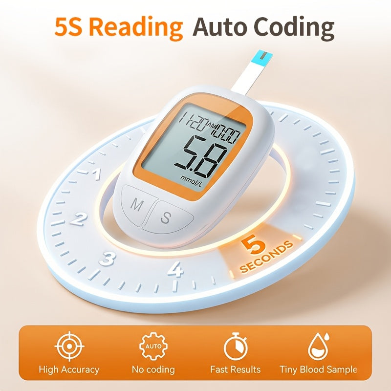 Medical Blood Sugar Test Kit – Glucometer with 50 Test Strips, 5-Second Fast Test & Large Screen Display