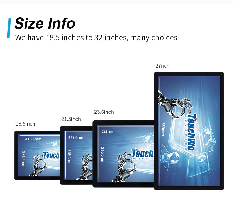 TouchWo Commercial All-in-One PC – 21.5"/23.8"/27" PCAP Touch, Intel UHD, Win10/Android