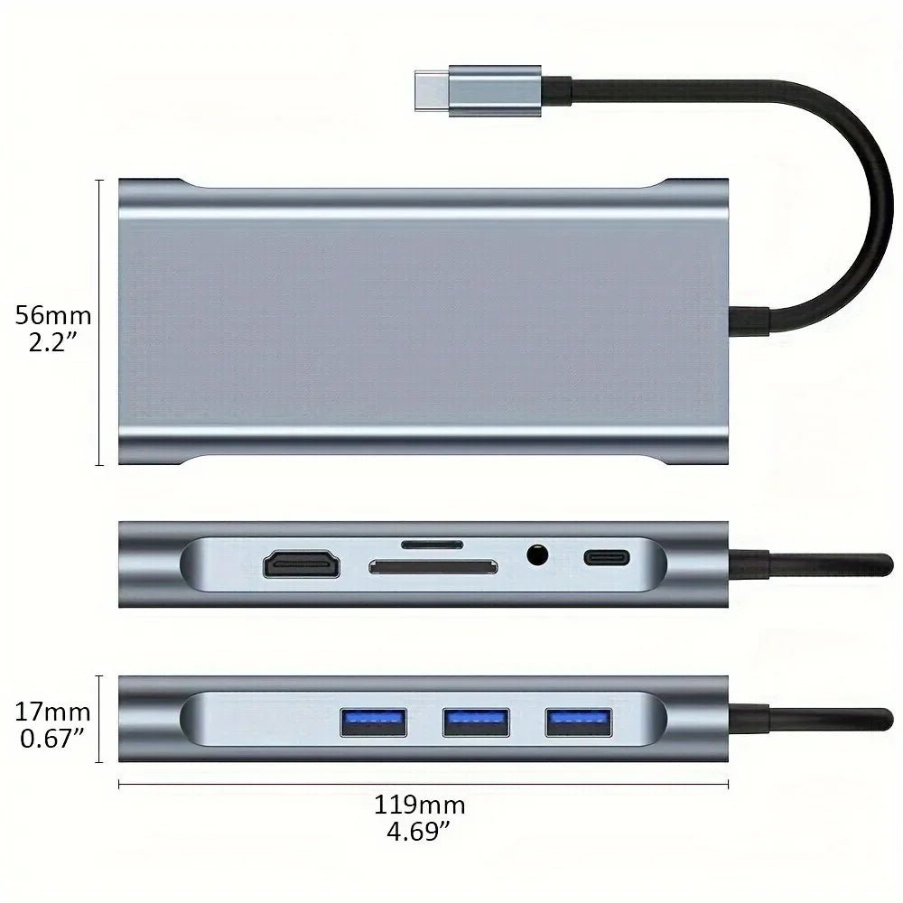 10-in-1 USB-C Hub — 4K HDMI, 100W PD Charging, USB 3.0, SD/TF Card Reader, RJ45 Ethernet - Authority Asset Brand
