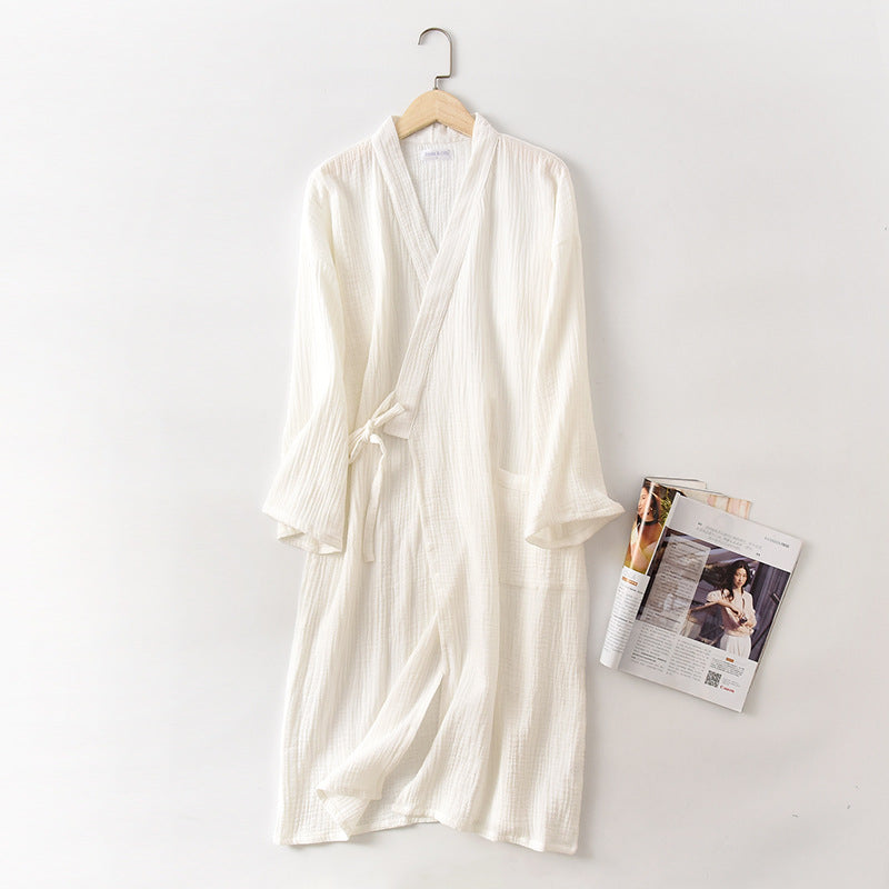Couples 100% Cotton Crepe Gauze Robe | Long-Sleeve V-Neck Kimono Wedding Bathrobe
