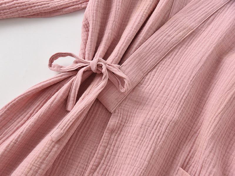 Couples 100% Cotton Crepe Gauze Robe | Long-Sleeve V-Neck Kimono Wedding Bathrobe