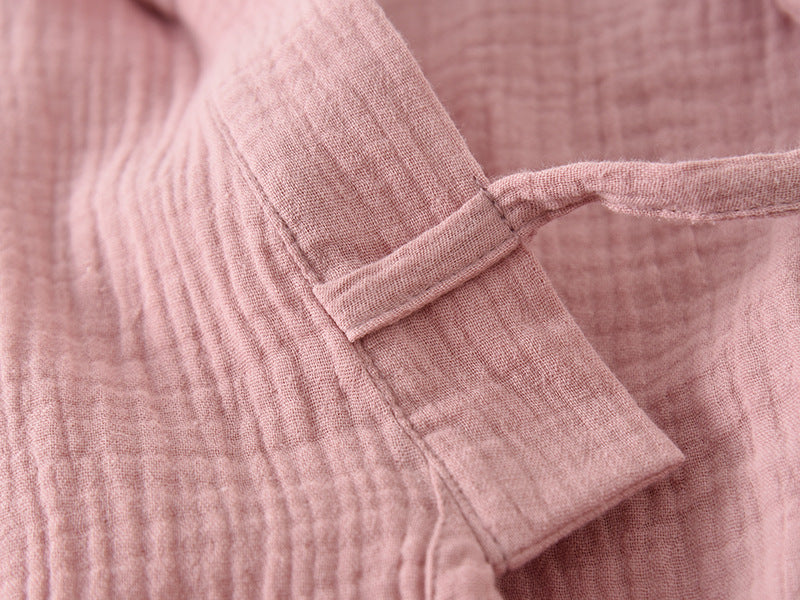 Couples 100% Cotton Crepe Gauze Robe | Long-Sleeve V-Neck Kimono Wedding Bathrobe