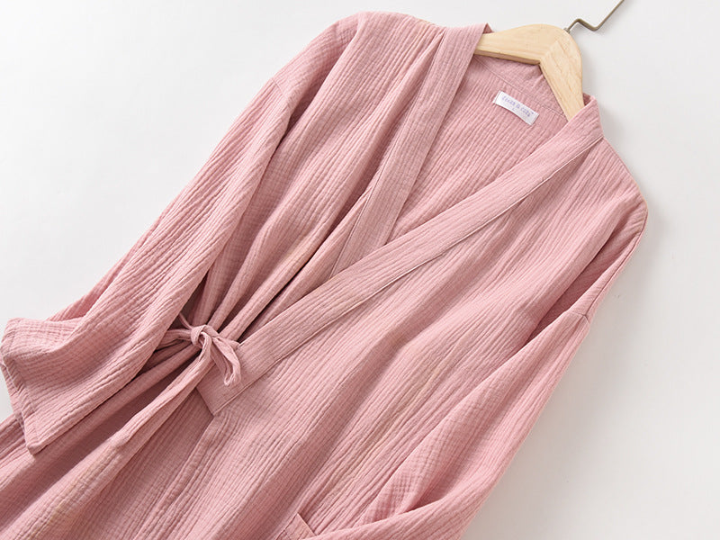 Couples 100% Cotton Crepe Gauze Robe | Long-Sleeve V-Neck Kimono Wedding Bathrobe