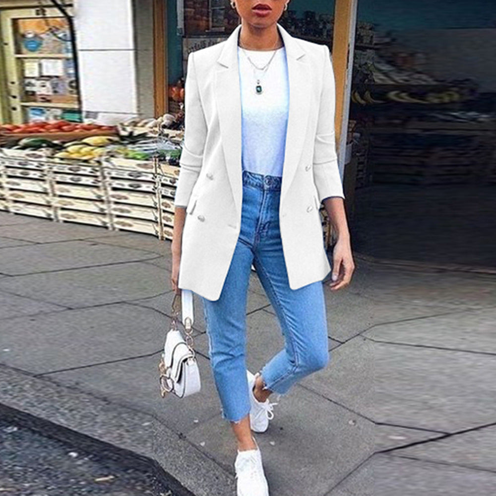 Women's Solid Color Lapel Cardigan Suit Jacket — Long Blazer
