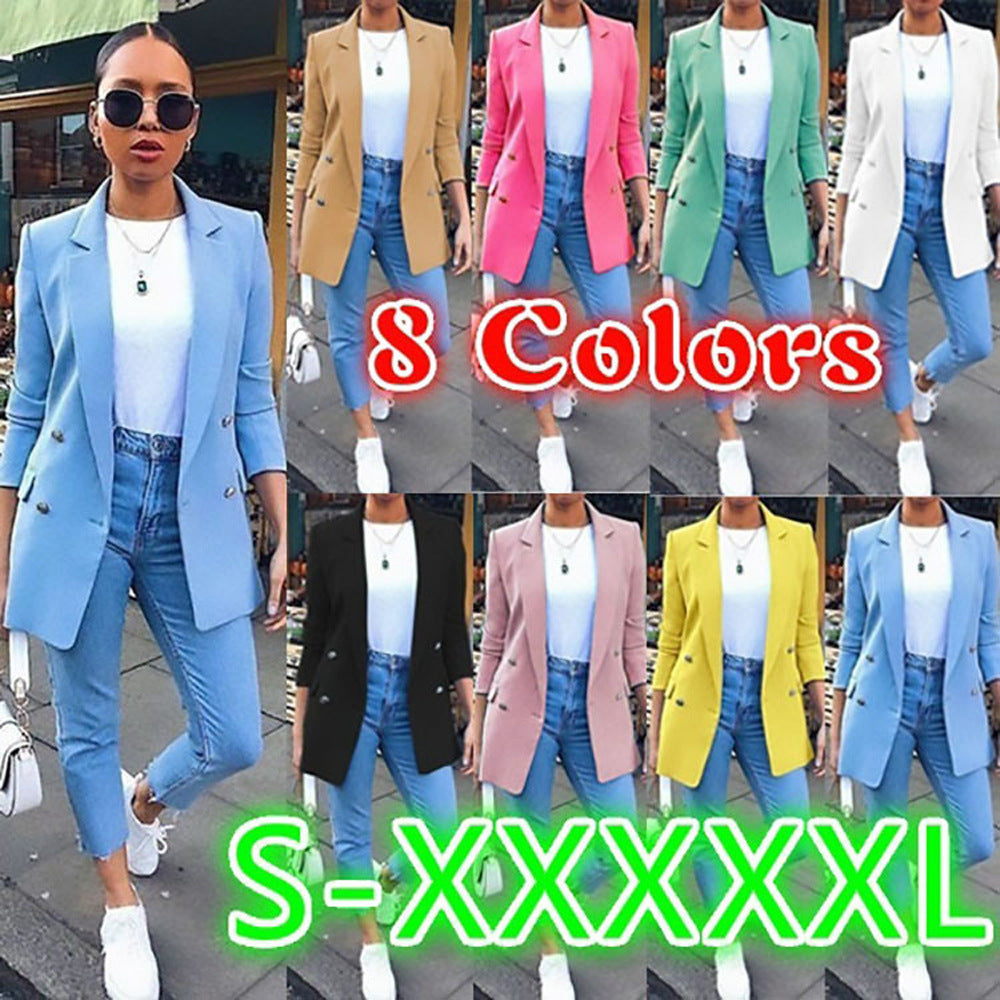 Women's Solid Color Lapel Cardigan Suit Jacket — Long Blazer