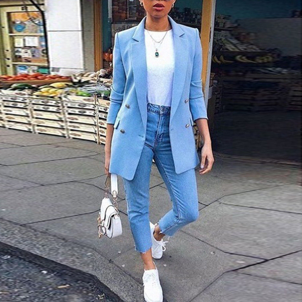 Women's Solid Color Lapel Cardigan Suit Jacket — Long Blazer
