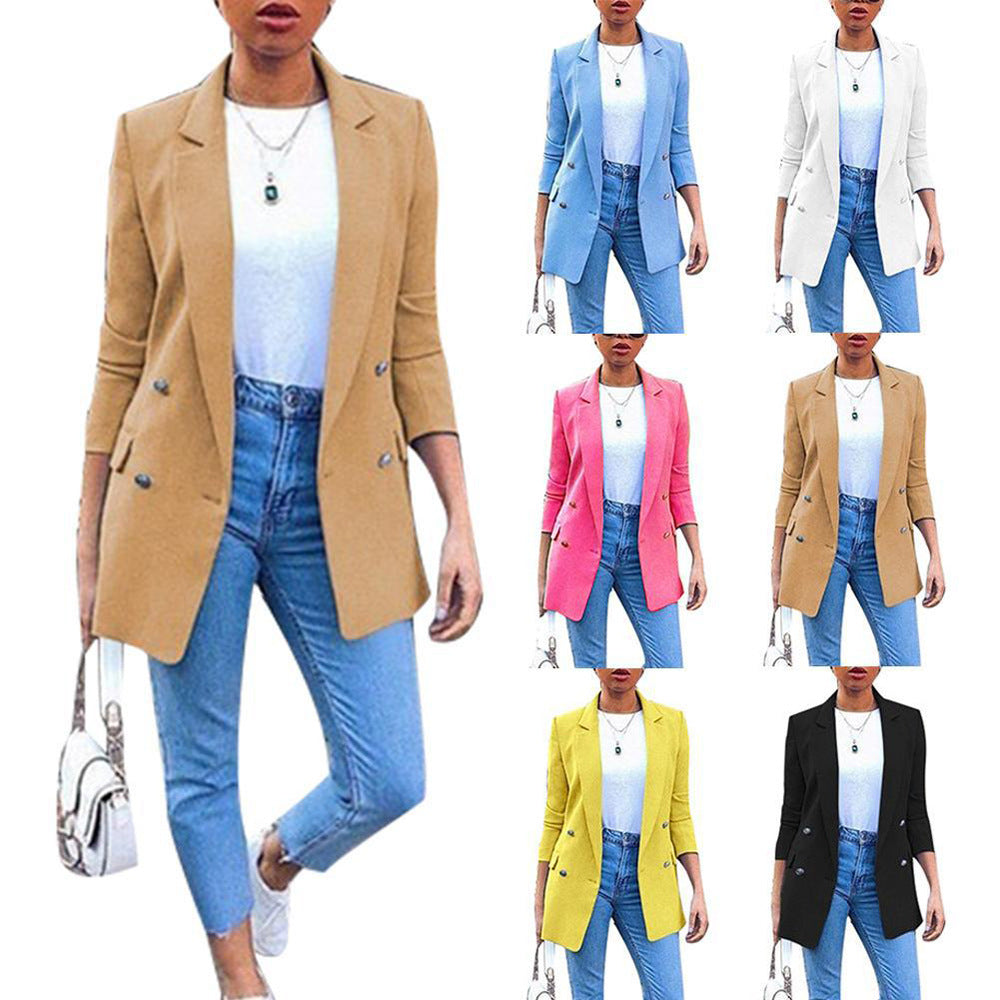 Women's Solid Color Lapel Cardigan Suit Jacket — Long Blazer