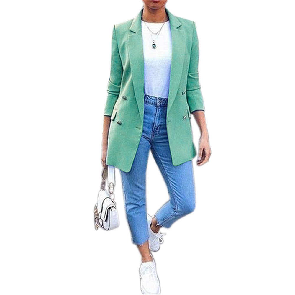 Women's Solid Color Lapel Cardigan Suit Jacket — Long Blazer
