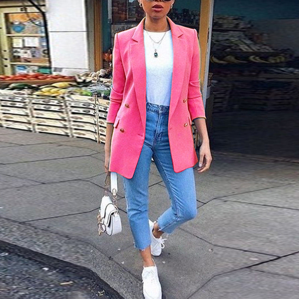 Women's Solid Color Lapel Cardigan Suit Jacket — Long Blazer