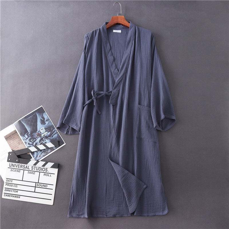 Couples 100% Cotton Crepe Gauze Robe | Long-Sleeve V-Neck Kimono Wedding Bathrobe