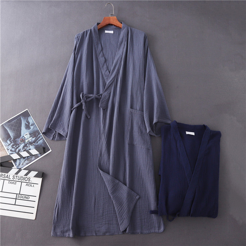 Couples 100% Cotton Crepe Gauze Robe | Long-Sleeve V-Neck Kimono Wedding Bathrobe