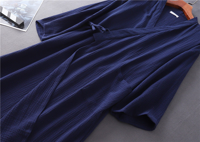 Couples 100% Cotton Crepe Gauze Robe | Long-Sleeve V-Neck Kimono Wedding Bathrobe