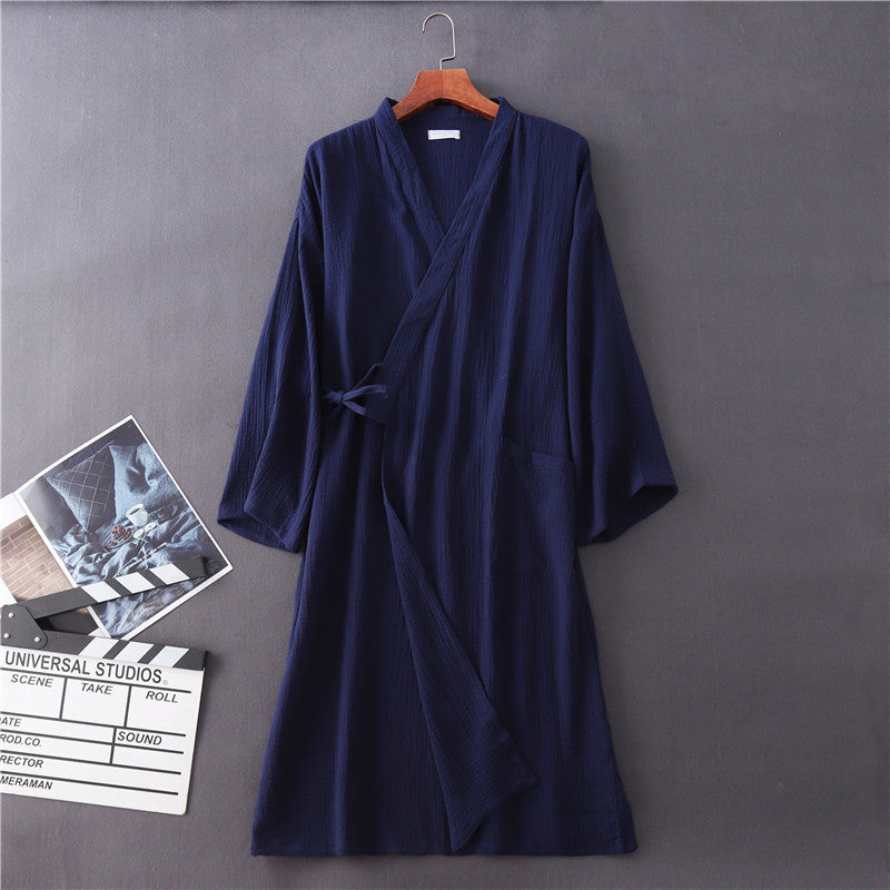 Couples 100% Cotton Crepe Gauze Robe | Long-Sleeve V-Neck Kimono Wedding Bathrobe