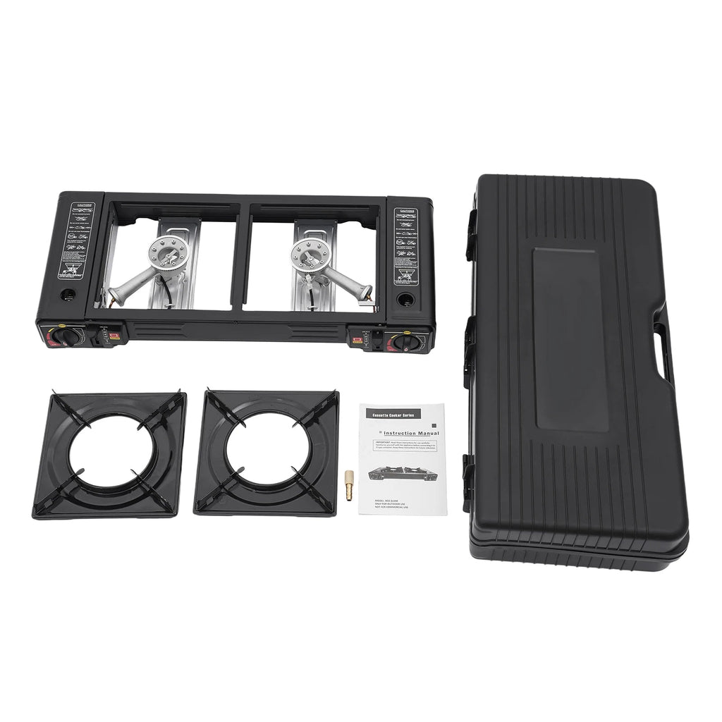 2-Burner Portable Camping Stove — 2500W Each, Butane/LPG, Piezo Ignition, Carry Case Included - Authority Asset Brand