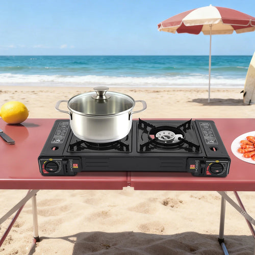 2-Burner Portable Camping Stove — 2500W Each, Butane/LPG, Piezo Ignition, Carry Case Included - Authority Asset Brand