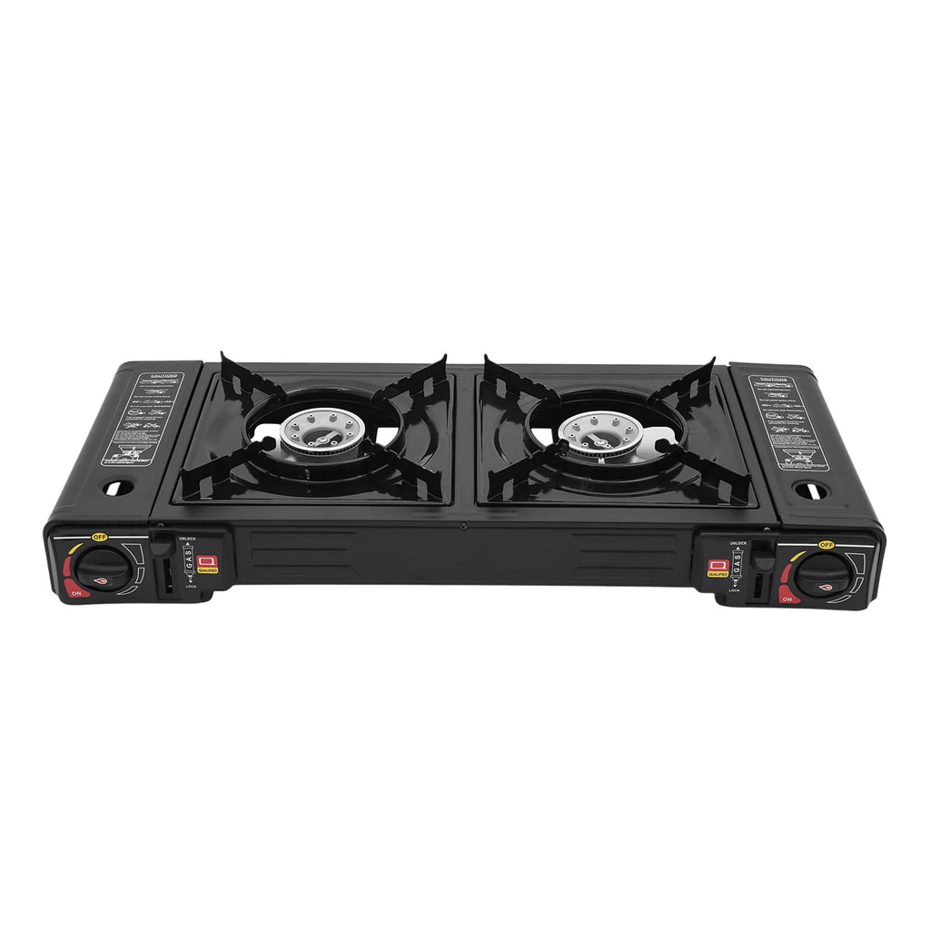 2-Burner Portable Camping Stove — 2500W Each, Butane/LPG, Piezo Ignition, Carry Case Included - Authority Asset Brand
