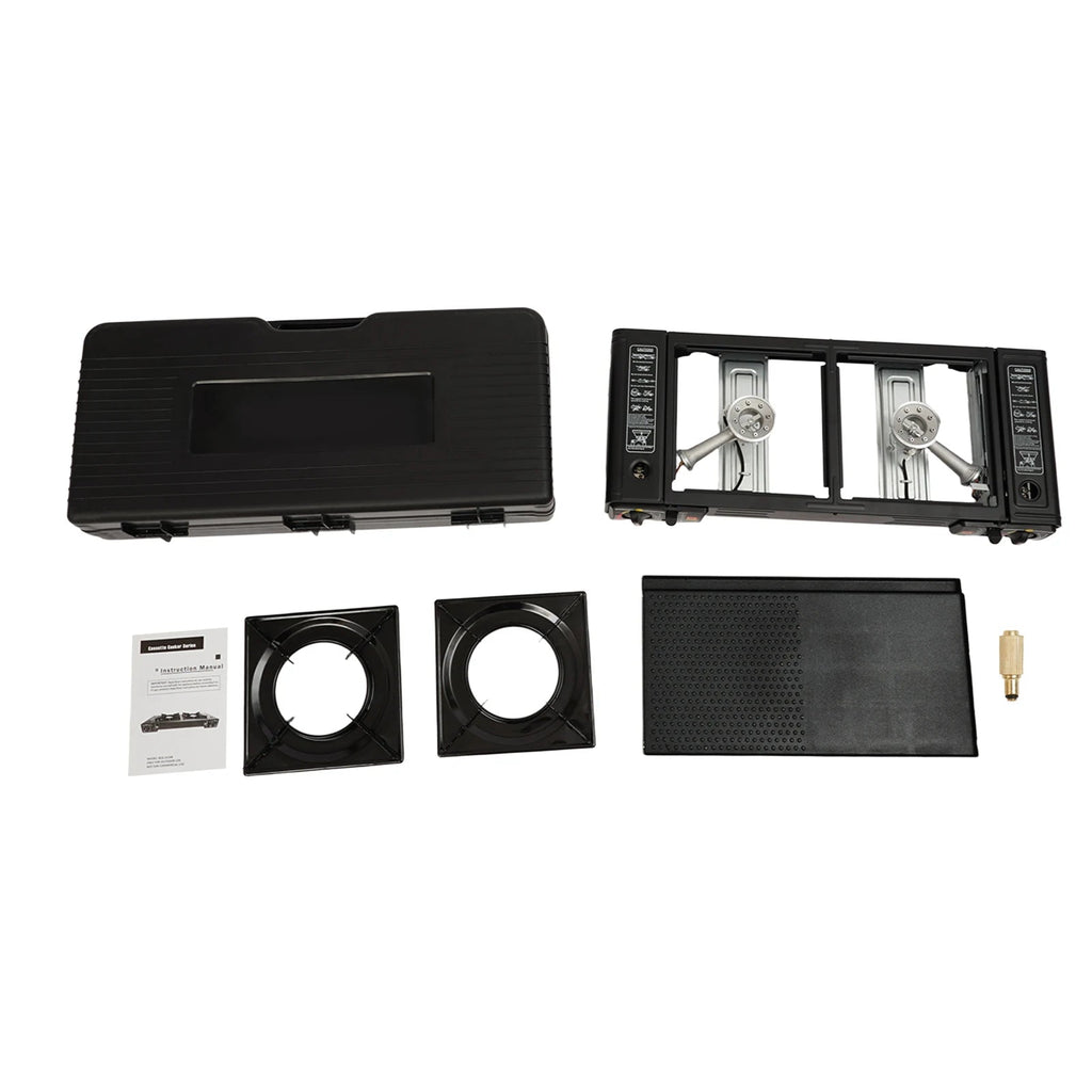 2-Burner Portable Camping Stove — 2500W Each, Butane/LPG, Piezo Ignition, Carry Case Included - Authority Asset Brand