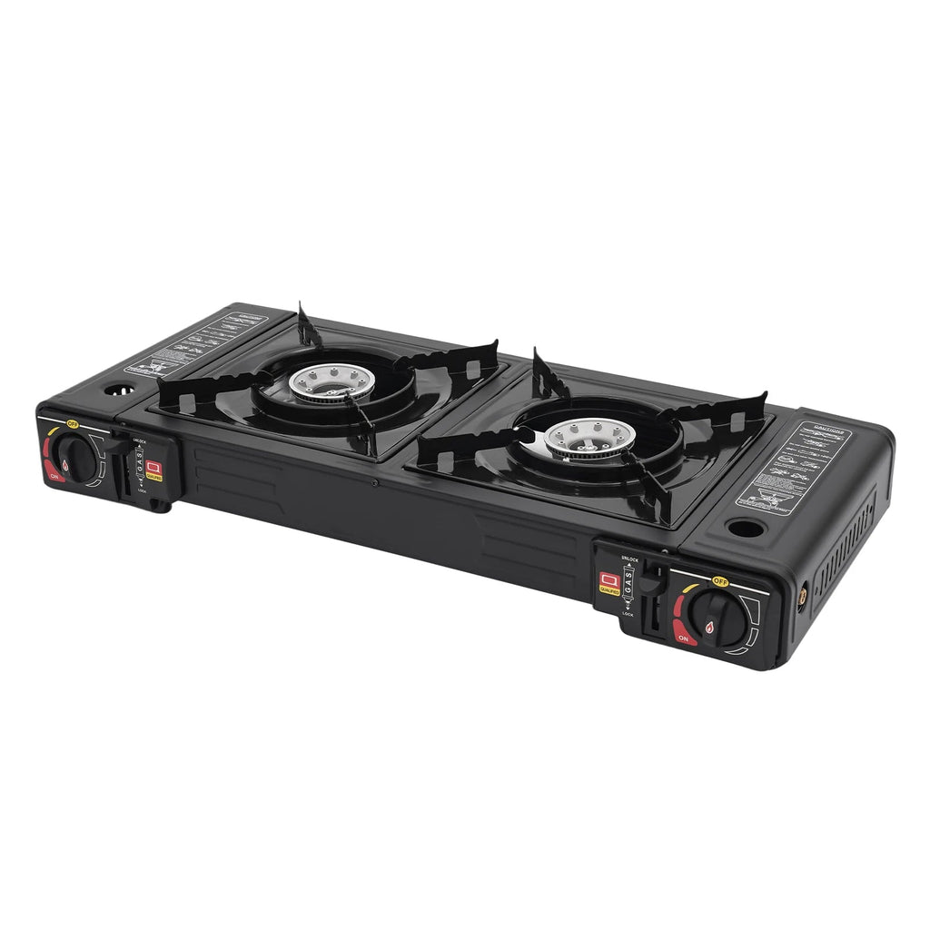 2-Burner Portable Camping Stove — 2500W Each, Butane/LPG, Piezo Ignition, Carry Case Included - Authority Asset Brand