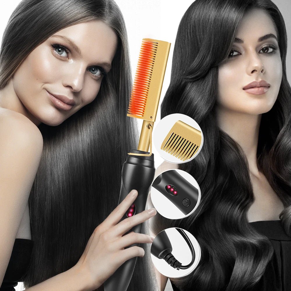 2-in-1 Hot Comb Hair Straightener — Electric Heating Comb for Straight & Wavy Styles - Authority Asset Brand