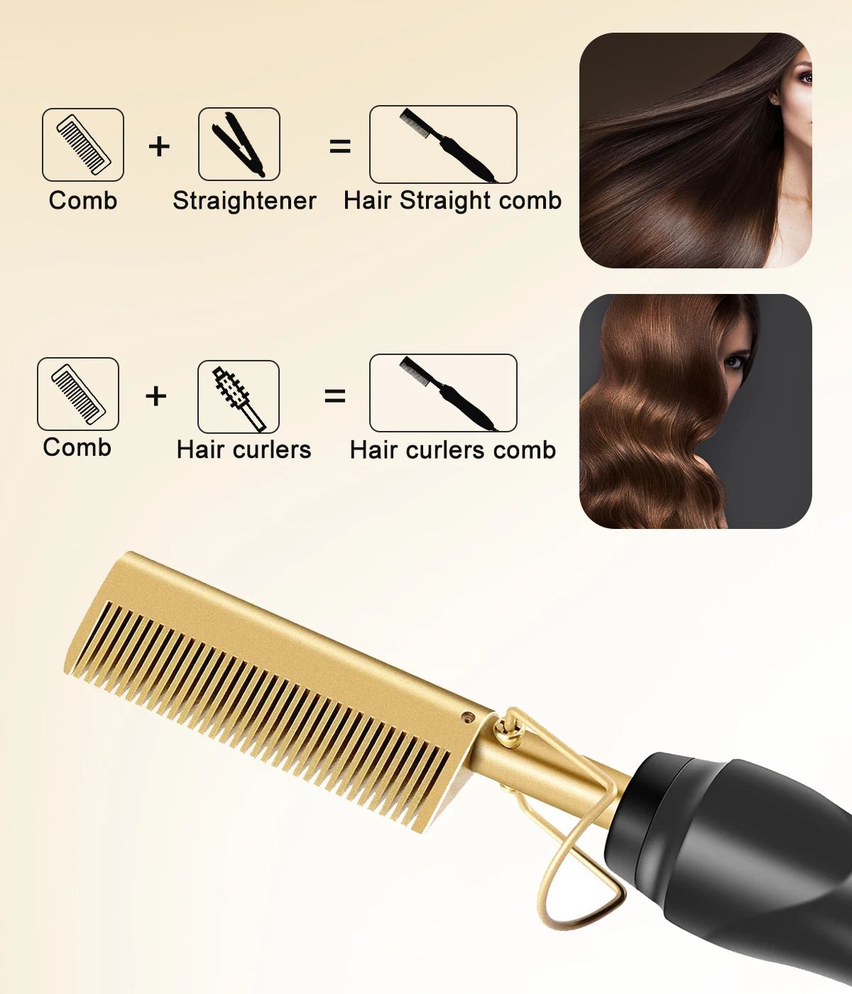 2-in-1 Hot Comb Hair Straightener — Electric Heating Comb for Straight & Wavy Styles - Authority Asset Brand
