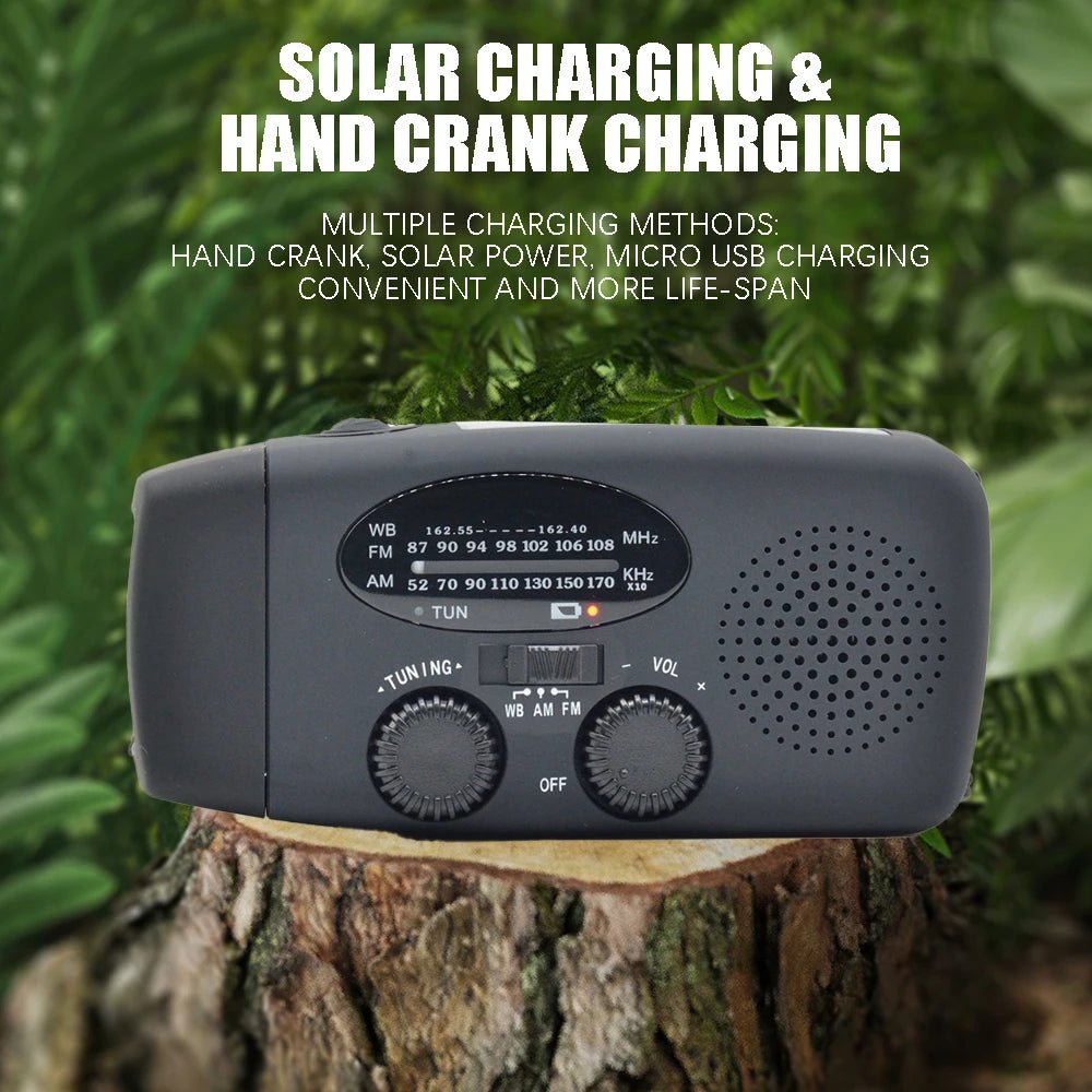 2000mAh Emergency Solar Radio — LED Light, FM/AM, USB Rechargeable Outdoor Survival Radio - Authority Asset Brand