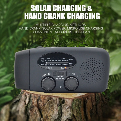 2000mAh Emergency Solar Radio — LED Light, FM/AM, USB Rechargeable Outdoor Survival Radio - Authority Asset Brand