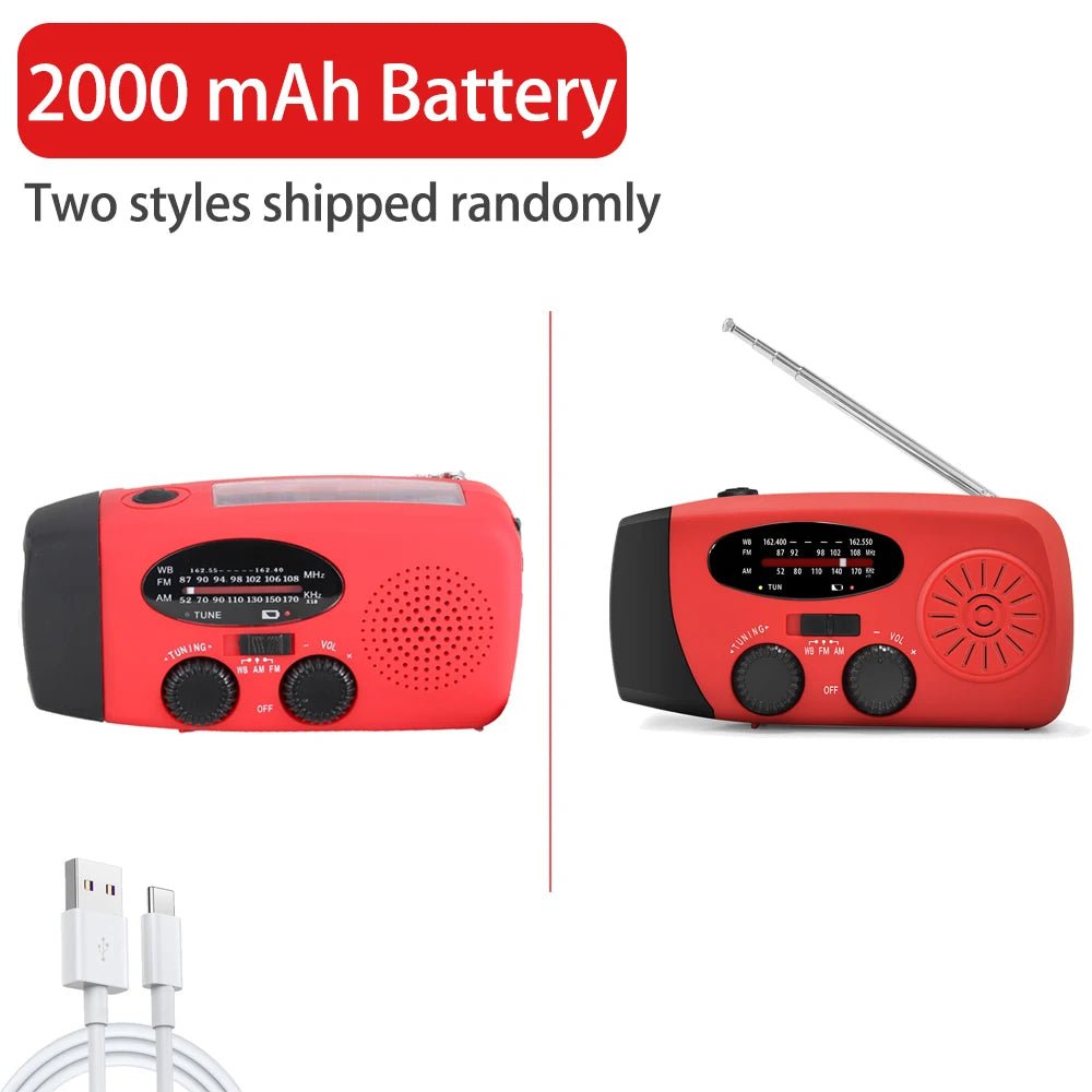 2000mAh Emergency Solar Radio — LED Light, FM/AM, USB Rechargeable Outdoor Survival Radio - Authority Asset Brand