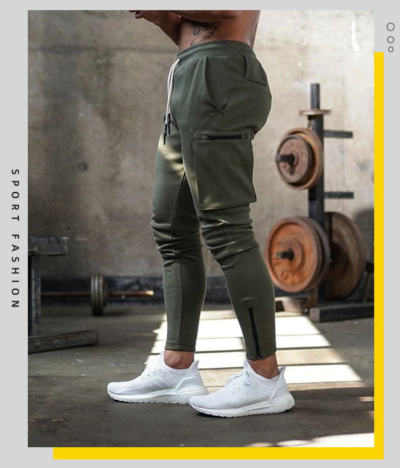 Men's Camouflage Sports Overalls — Cotton Running Fitness Bib Trousers with Zipper Detail