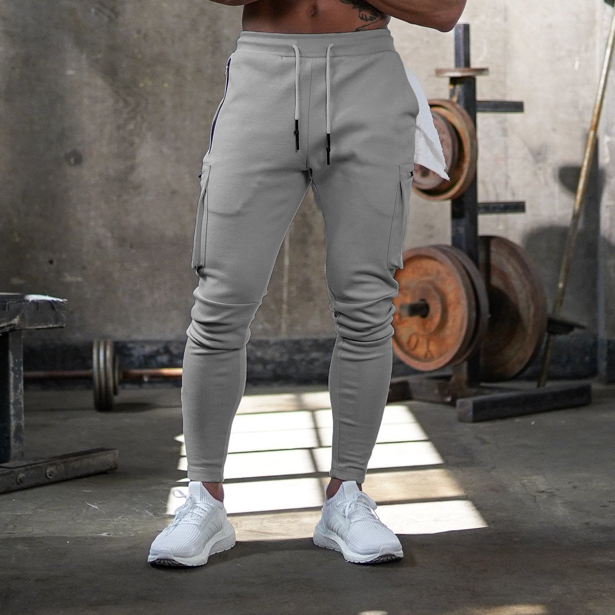 Men's Camouflage Sports Overalls — Cotton Running Fitness Bib Trousers with Zipper Detail