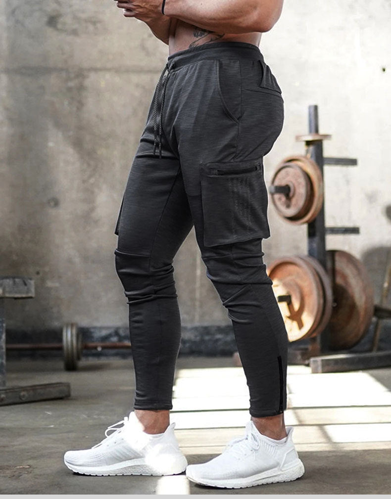 Men's Camouflage Sports Overalls — Cotton Running Fitness Bib Trousers with Zipper Detail