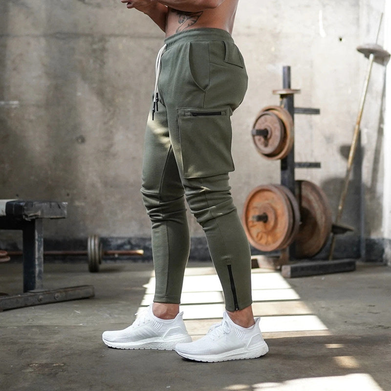 Men's Camouflage Sports Overalls — Cotton Running Fitness Bib Trousers with Zipper Detail