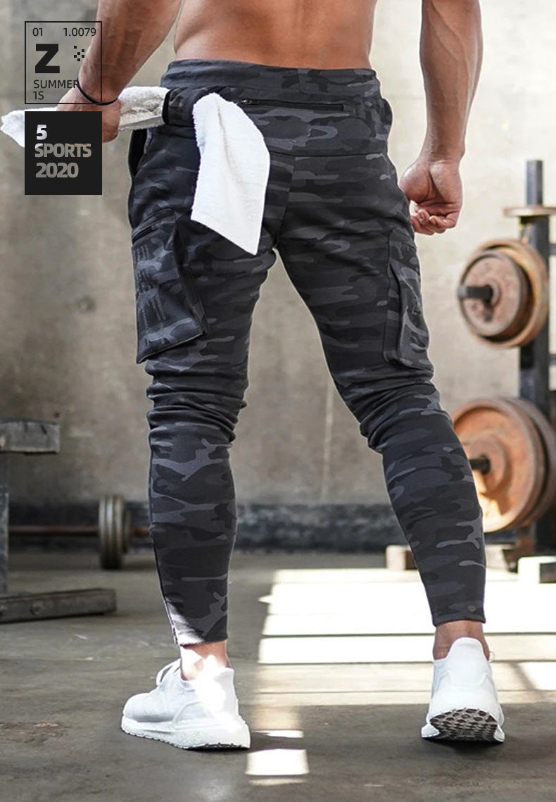 Men's Camouflage Sports Overalls — Cotton Running Fitness Bib Trousers with Zipper Detail