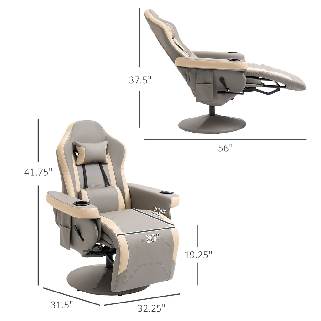 Faux Leather Swivel Recliner with Cup Holders
