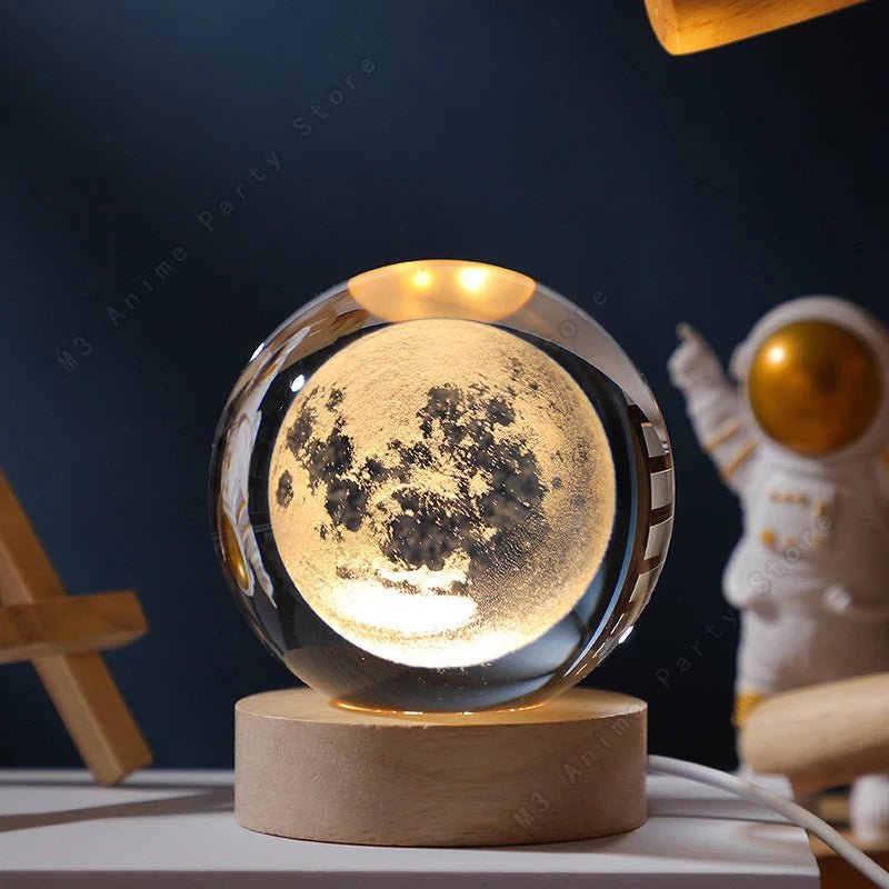3D Crystal Ball Galaxy Night Light — LED Saturn Moon Lamp, Kids Birthday Gift - Authority Asset Brand