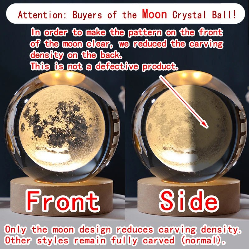 3D Crystal Ball Galaxy Night Light — LED Saturn Moon Lamp, Kids Birthday Gift - Authority Asset Brand