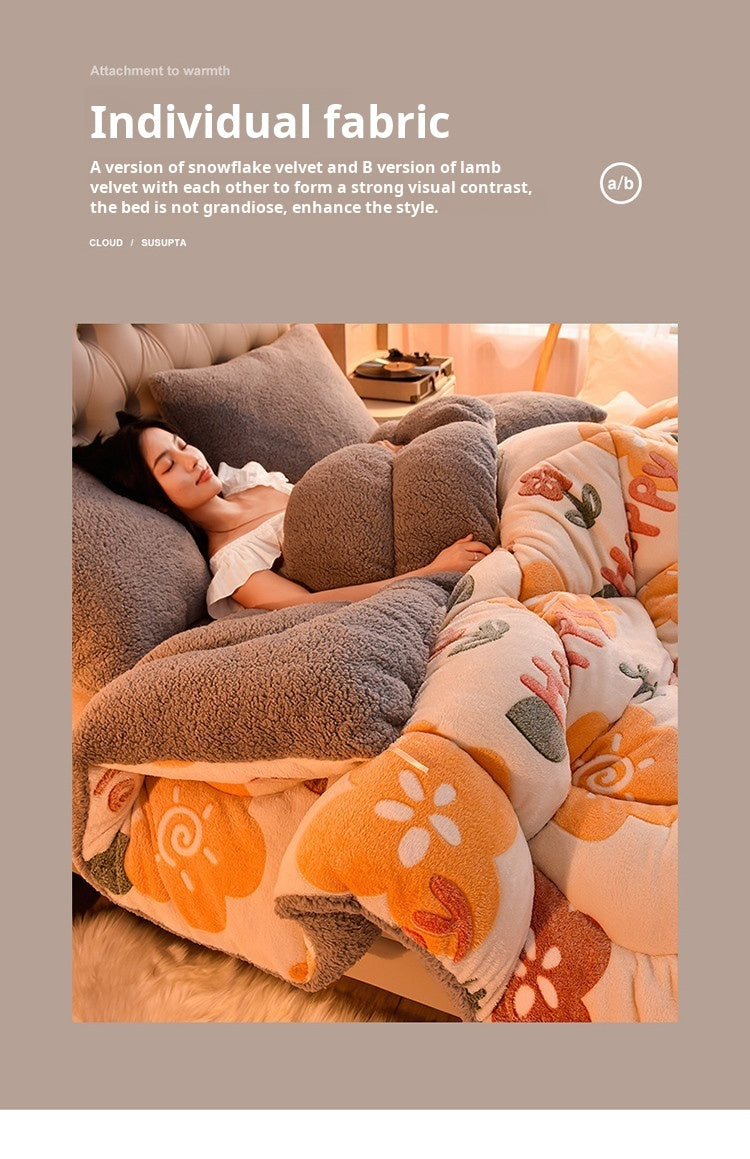 Double-Sided Lamb Fleece Winter Comforter – Thickened Velvet Warm Quilt, 5 Colors & 7 Fill Weights