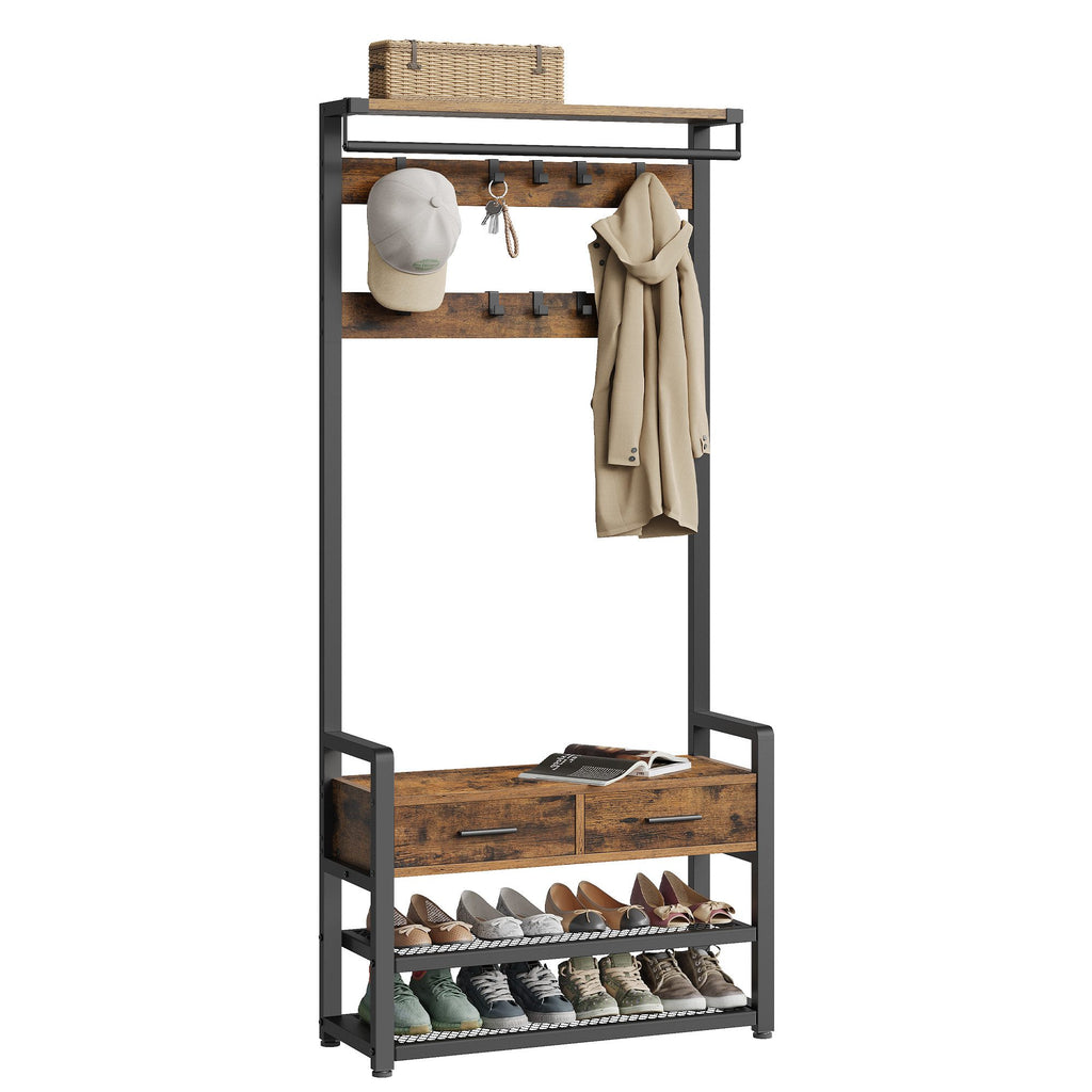 VASAGLE Coat Rack with Shoe Bench – Separable Design, Entryway Hall Tree & Storage Organizer