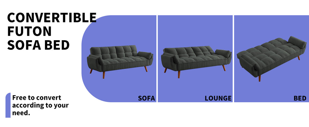 Convertible Sofa Bed — Folding Loveseat Futon Recliner Sleeper with Adjustable Backrest for Living Room & Bedroom