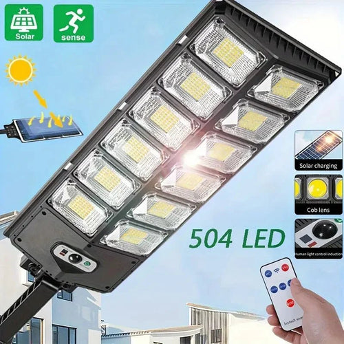 504LED Ultra-Bright Solar Street Light — Motion Sensor, Remote Control, Dimmable, Waterproof - Authority Asset Brand