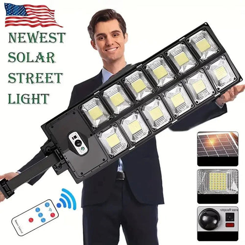 504LED Ultra-Bright Solar Street Light — Motion Sensor, Remote Control, Dimmable, Waterproof - Authority Asset Brand