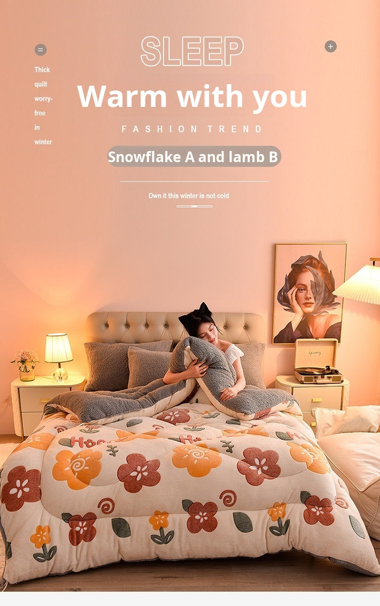 Double-Sided Lamb Fleece Winter Comforter – Thickened Velvet Warm Quilt, 5 Colors & 7 Fill Weights