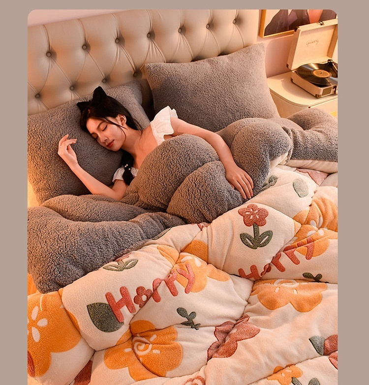 Double-Sided Lamb Fleece Winter Comforter – Thickened Velvet Warm Quilt, 5 Colors & 7 Fill Weights